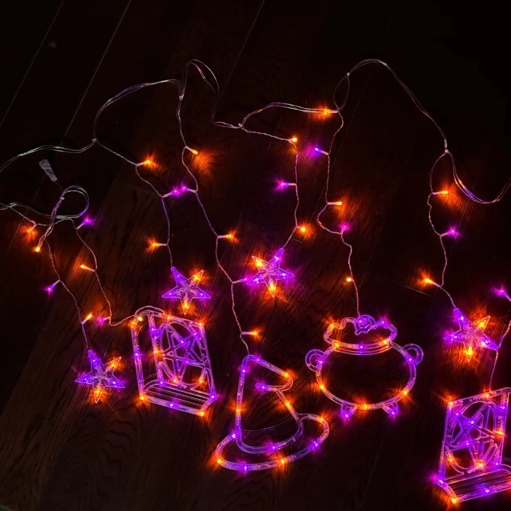 Decorative Halloween Window LED Lights icicles Lights Witchy Witch Theme Twinkle